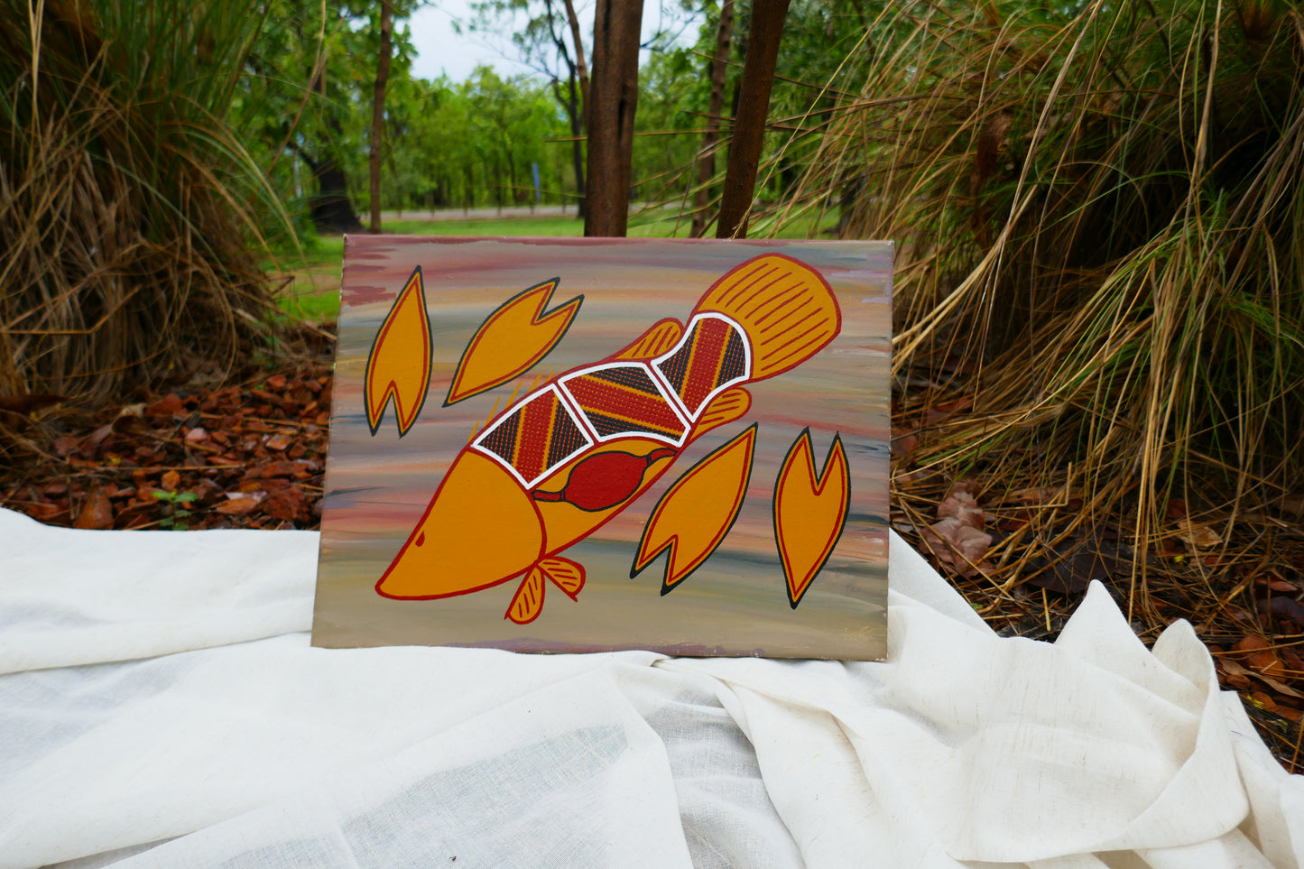 Barramundi Canvas Painting, indigenous artwork, Kakadu