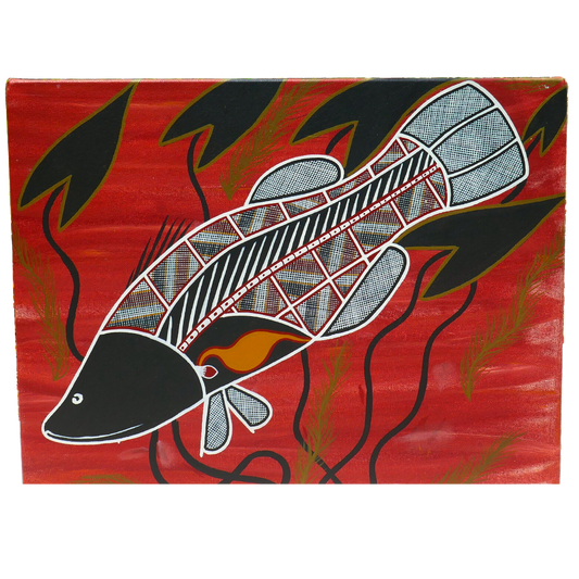 Aboriginal Artwork, Barramundi on canvas made in Kakadu National Park 