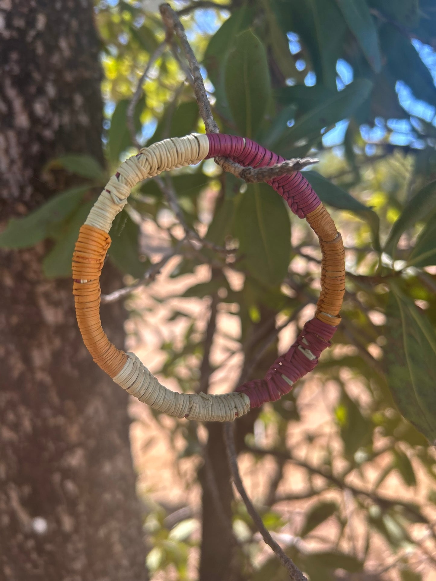 Authentic Aboriginal artwork. Pandanus weaving bracelet made by Daluk women in Kakadu National Park