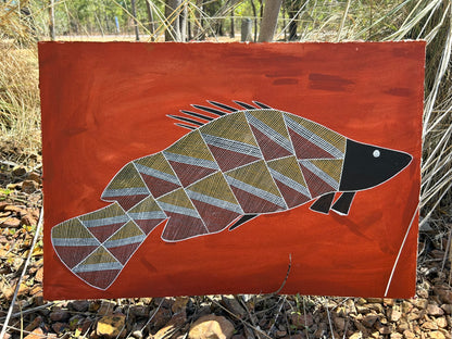 Authentic Aboriginal Bark painting by Binij Artist of Kakadu National Park