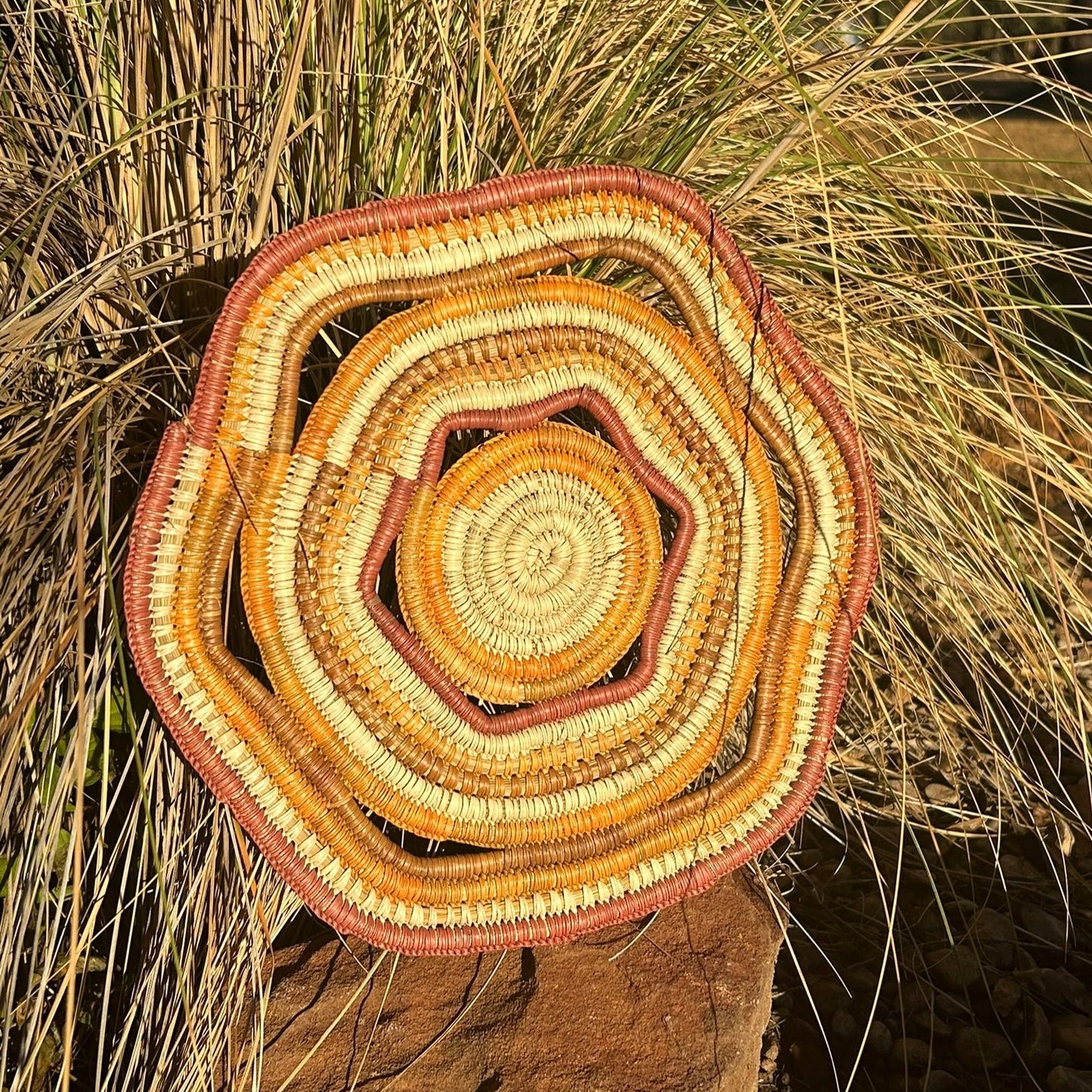 Authentic Aboriginal Pandanus Woven Mat by Daluk female artist Kakadu National Park